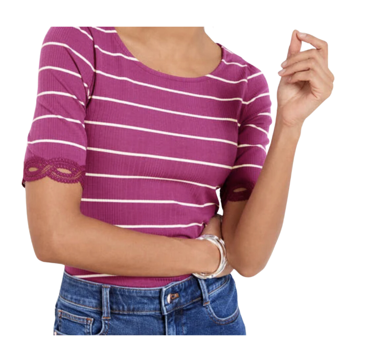 Lace Trim Ballet Neck Tee